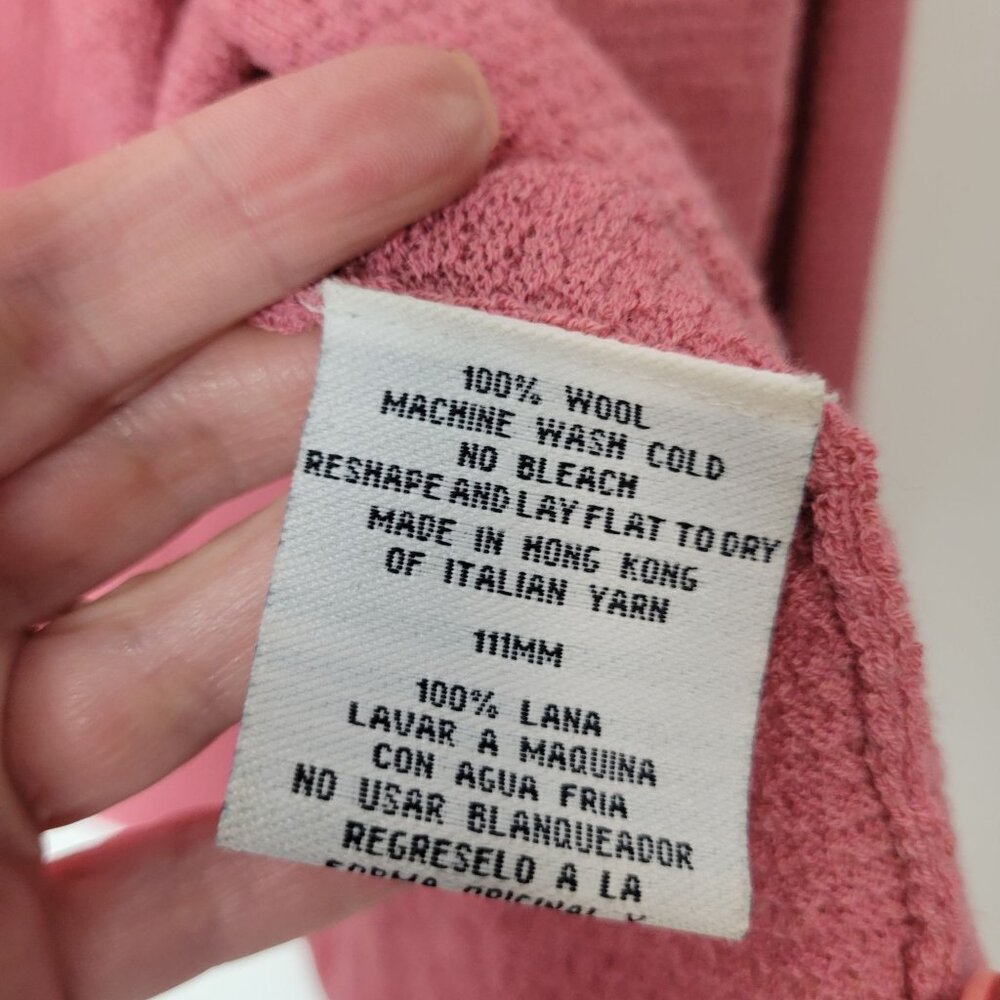 Eileen Fisher Size M 100% Wool Pink Open Front Cardigan Long Sleeves Flaw - Picture 3 of 6